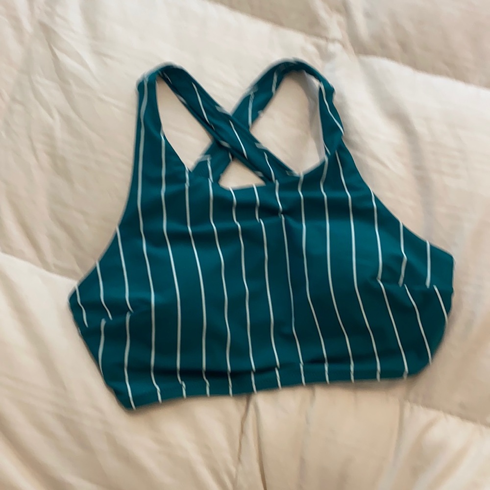 CupShe Teal Stripe and Leaves Print bikini